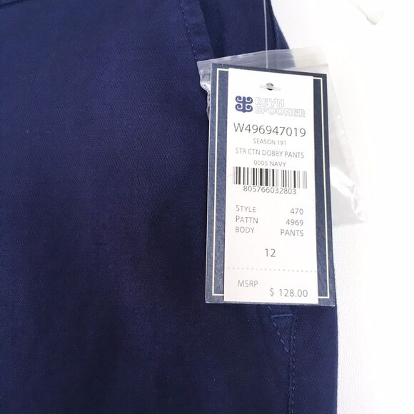 Reyn Spooner Women 12 Dobby Pants Navy Blue Chino Trousers Stretch Twill NEW - Picture 3 of 6